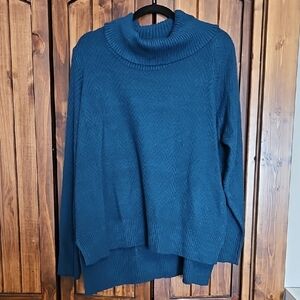 Adyson Parker Blue Cowl Neck Sweater with Ribbed Accents
